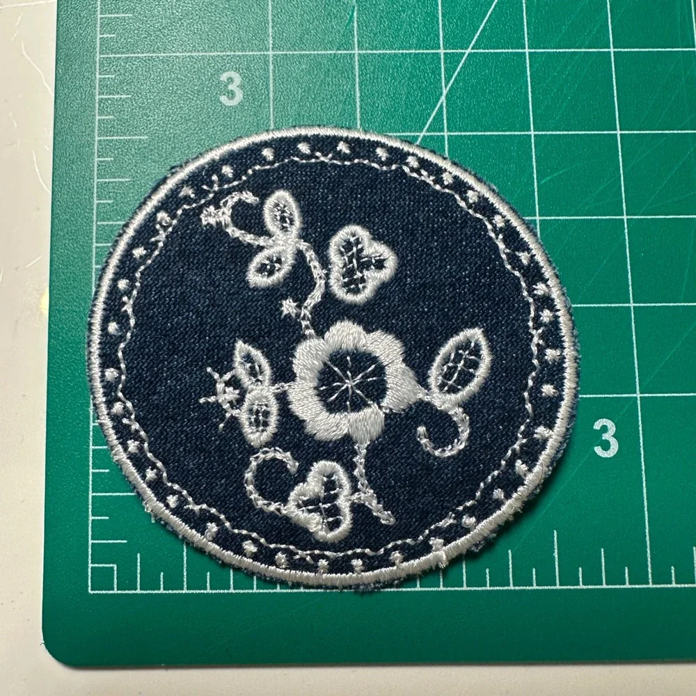 Round Boho Western Foral Iron On Patch Embroidered Denim For Cowgirl DIY‎ VTG